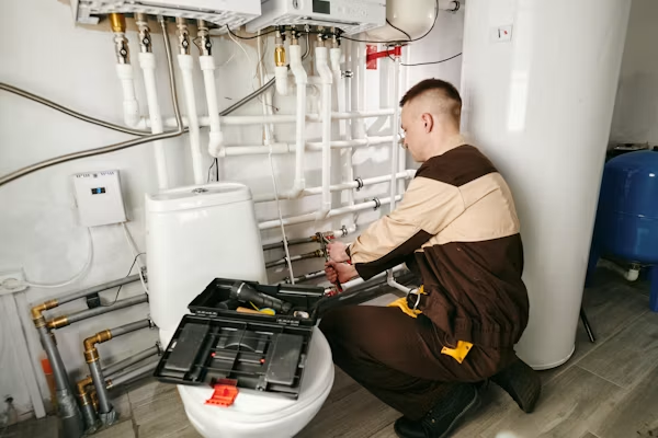 California plumbing contractor inspecting a residential water heater