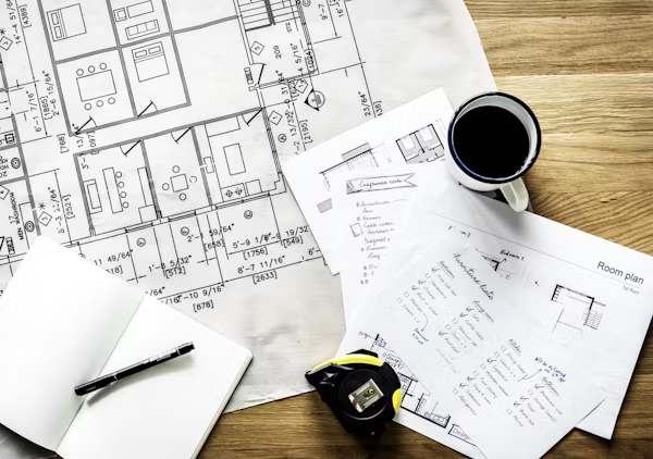 Residential plumbing planning before installing new bathroom fixtures.