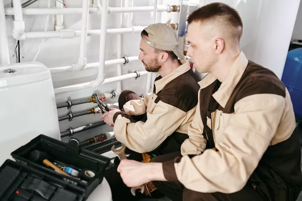 Residential plumber diagnosing a plumbing problem in California