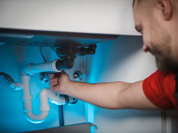 Local plumber in California inspecting residential plumbing pipes