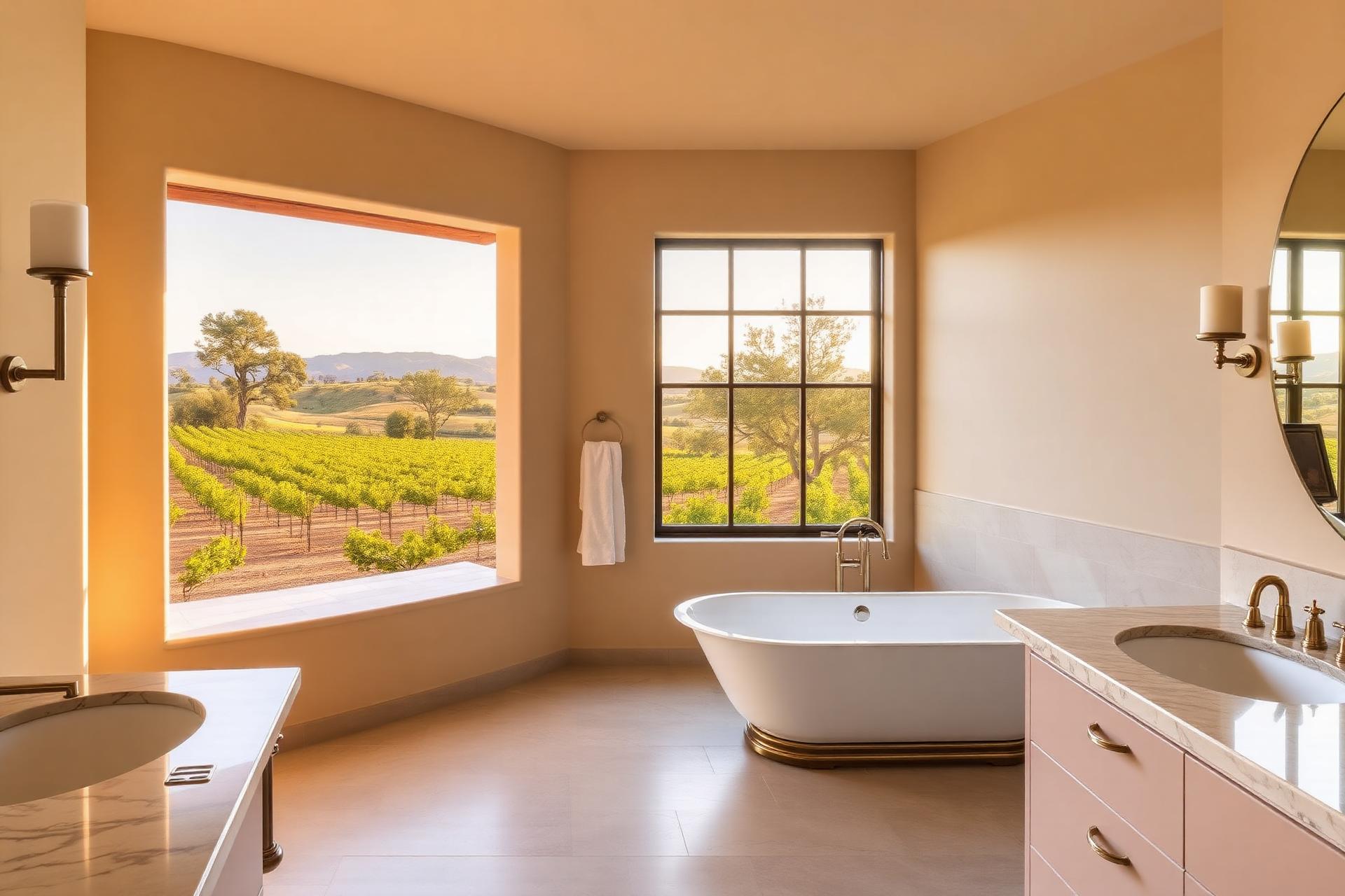 Modern bathroom with freestanding tub and vanity